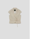 Beige double-breasted waistcoat with black ... | Roberto Verino
