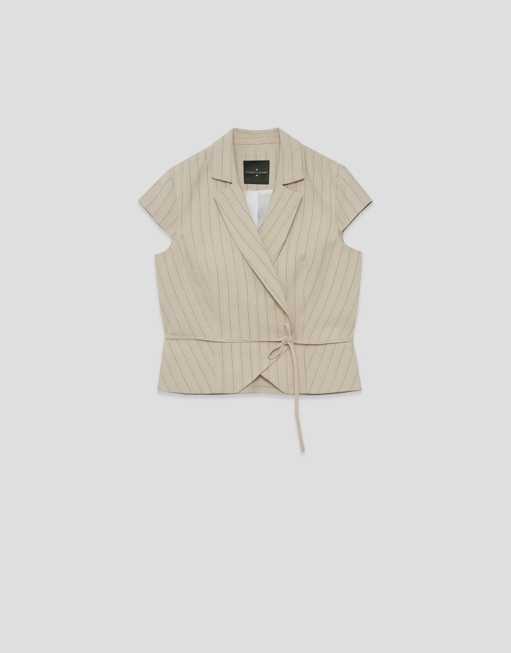Chaleco cruzado beige con raya diplomática ... | Roberto Verino