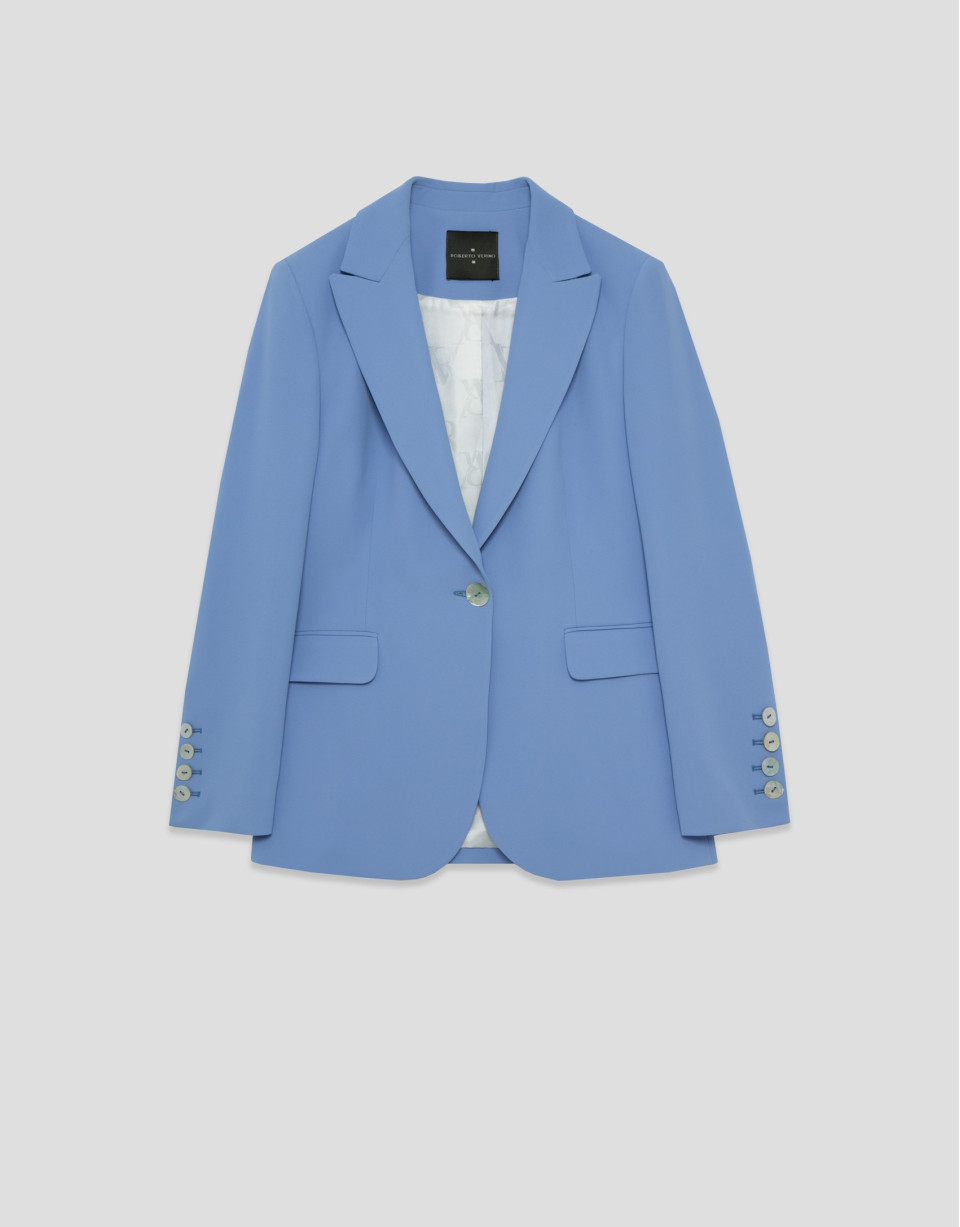 Light blue crepe single-button blazer - Woman | Roberto Verino