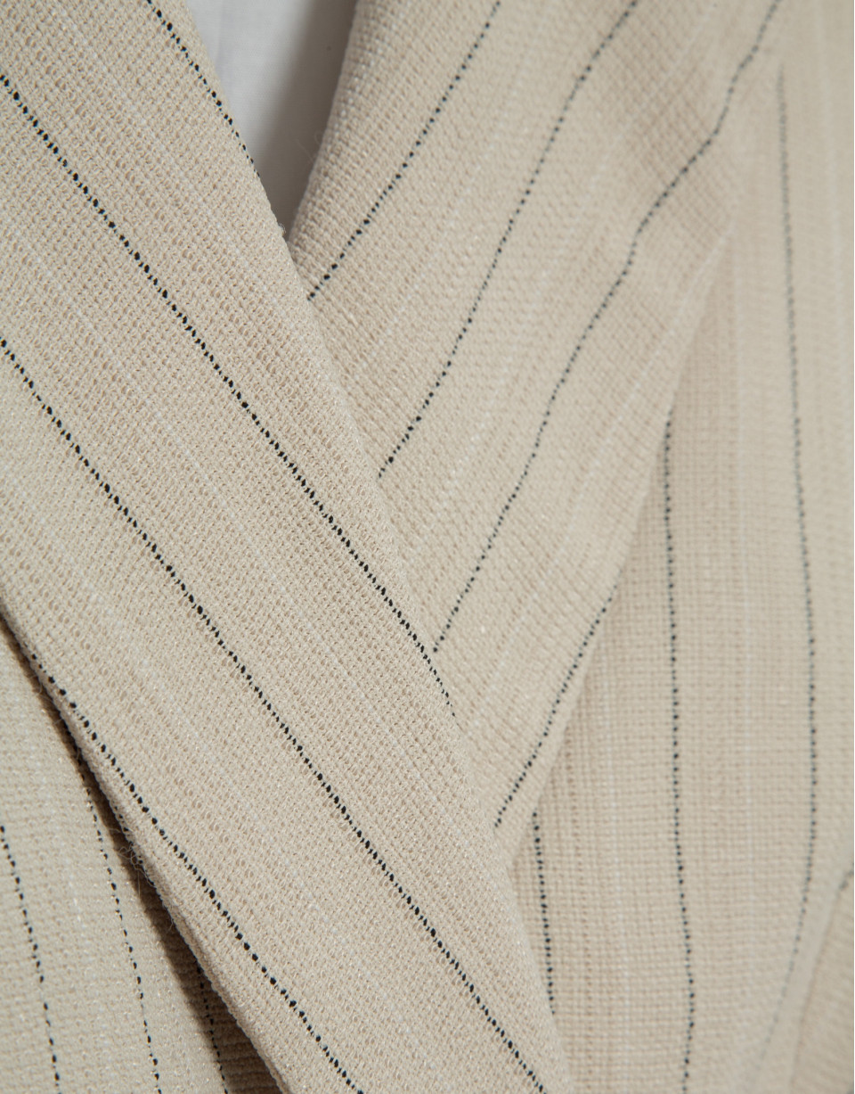 Beige double-breasted waistcoat with black ... | Roberto Verino