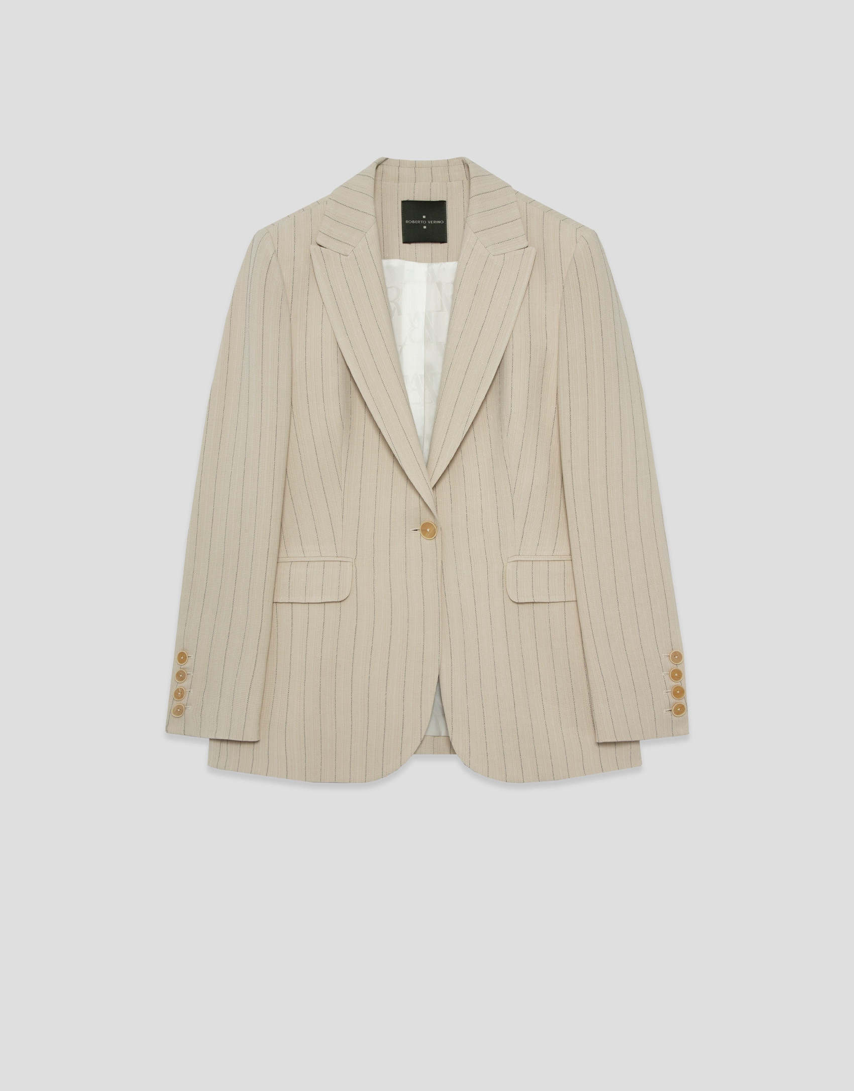 Blazer de un botón beige con raya ... | Roberto Verino
