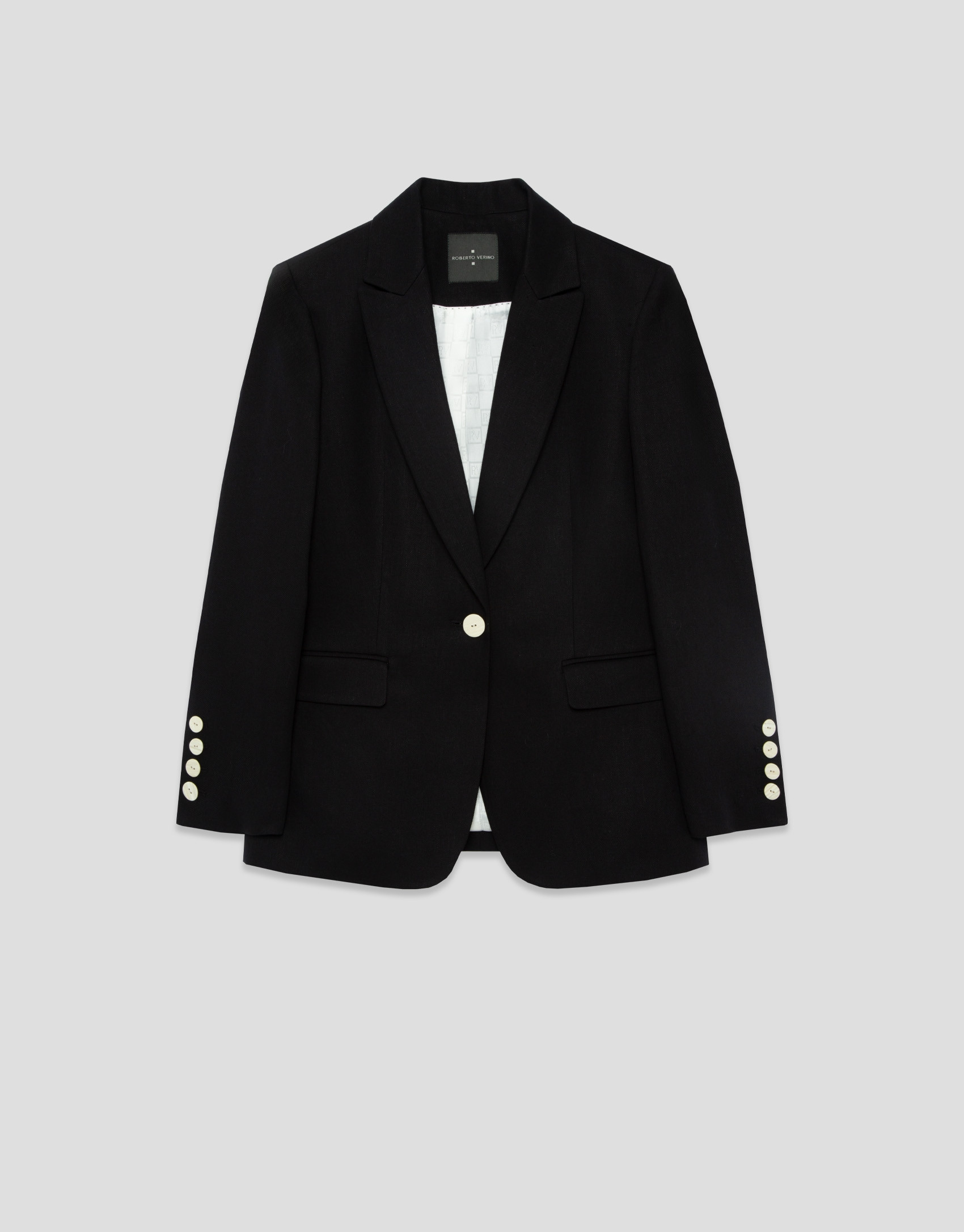 Blazer un botón mezcla lino negro - Mujer | Roberto Verino