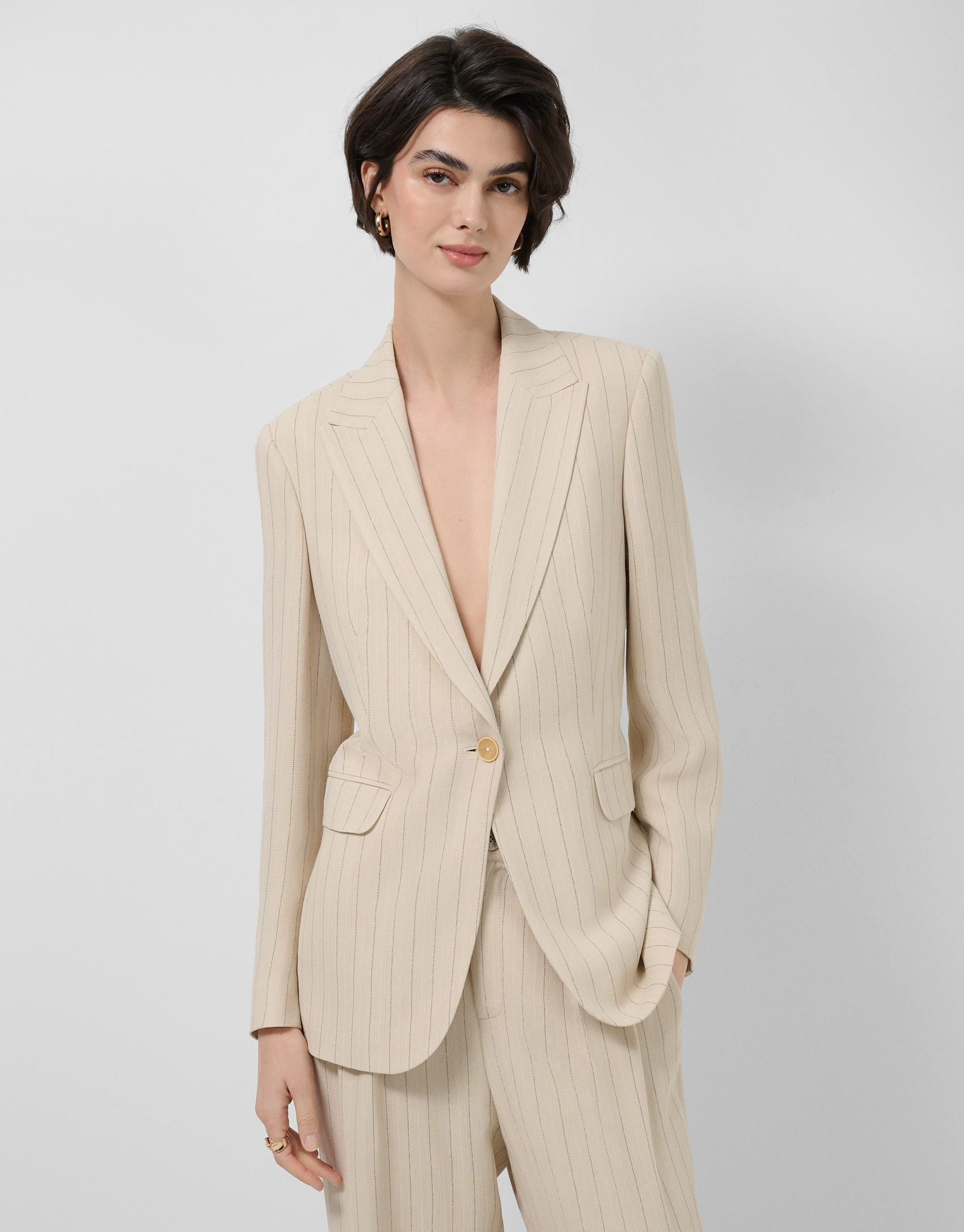 Blazer de un botón beige con raya ... | Roberto Verino