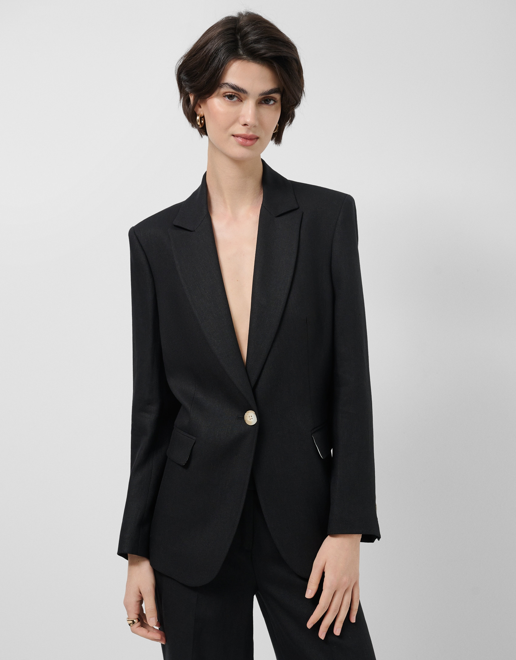 Blazer un botón mezcla lino negro - Mujer | Roberto Verino