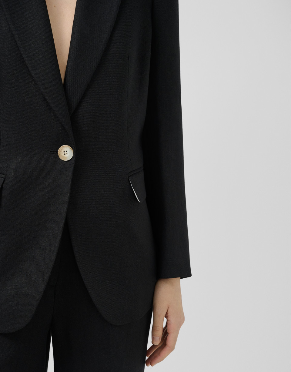 Black linen blend single-button blazer - Woman | Roberto Verino