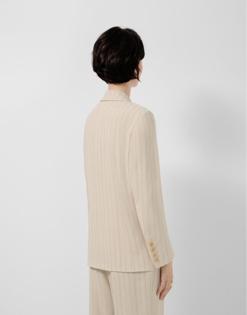 Beige single-button blazer with black pinstripe | Roberto Verino