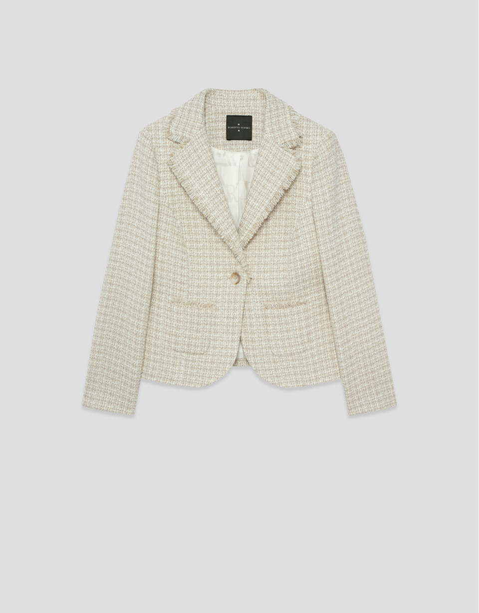 Chaqueta corta trama beige con hilo fantasía | Roberto Verino