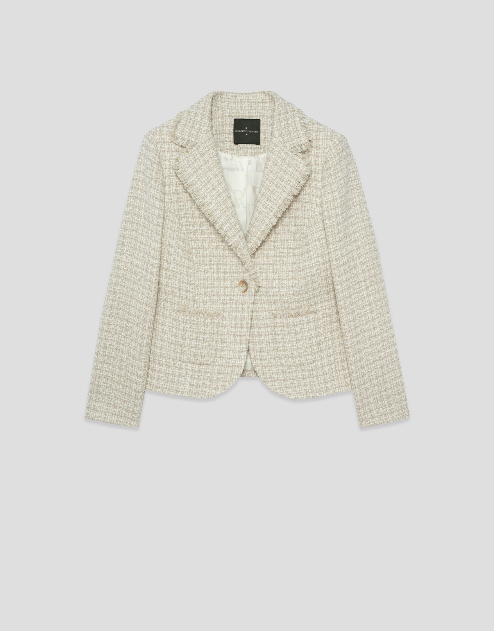 Chaqueta corta trama beige con hilo fantasía | Roberto Verino