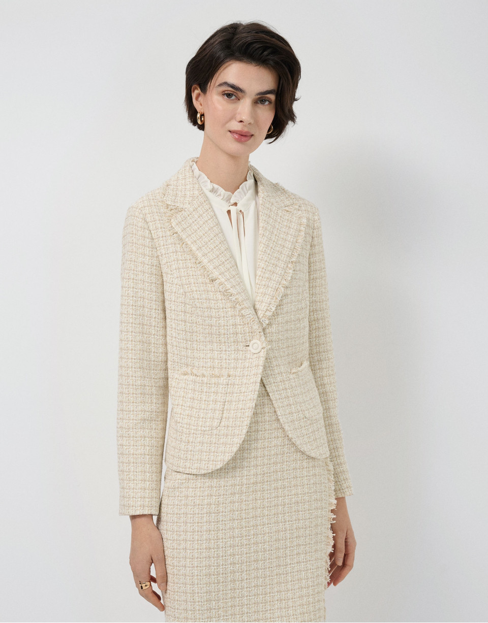 Chaqueta corta trama beige con hilo fantasía | Roberto Verino
