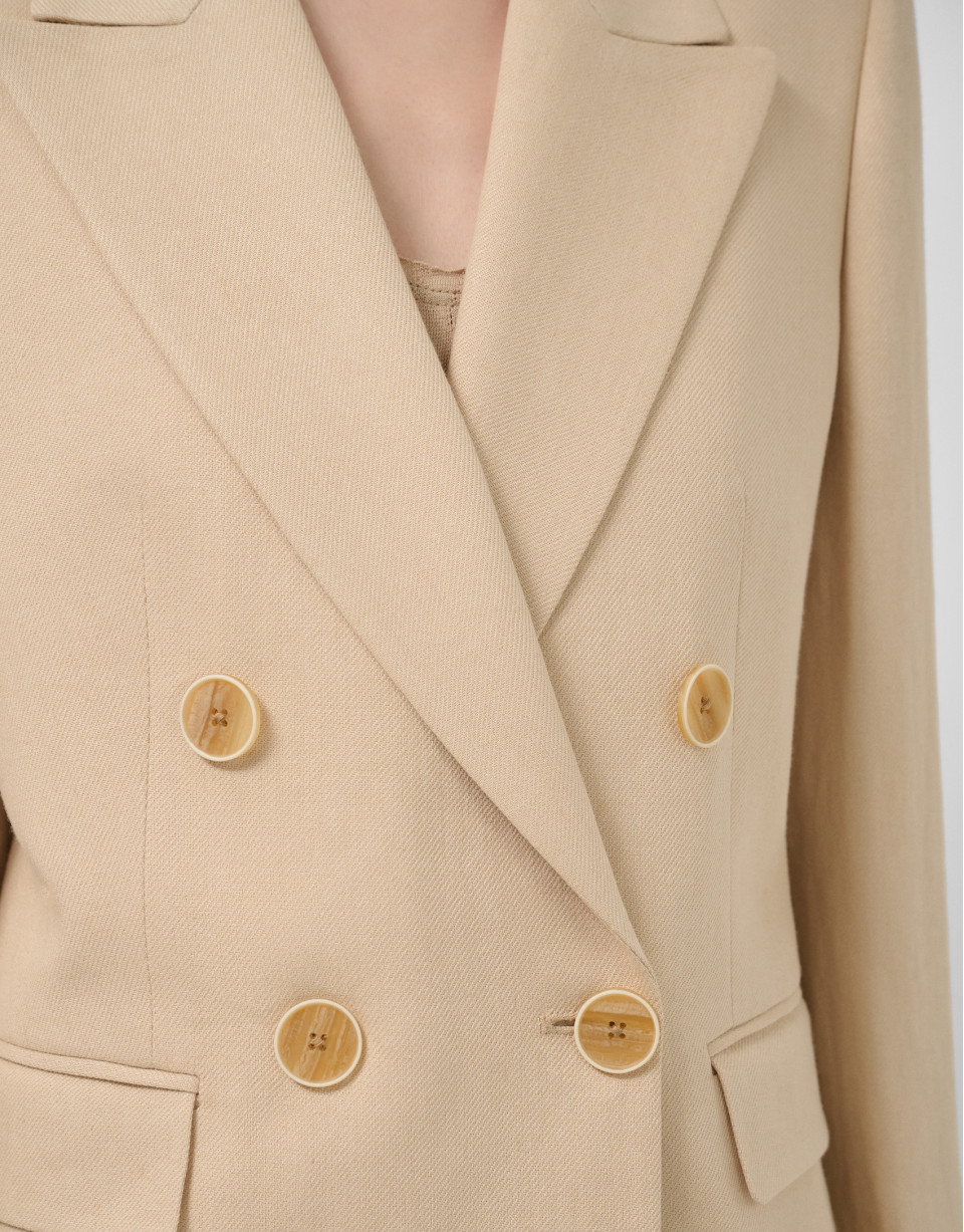 Beige linen blend single-button blazer - Woman | Roberto Verino