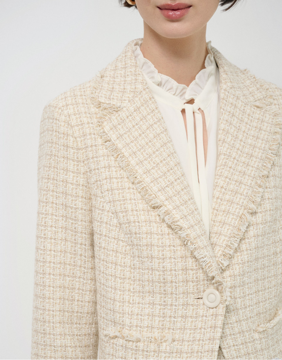 Chaqueta corta trama beige con hilo fantasía | Roberto Verino