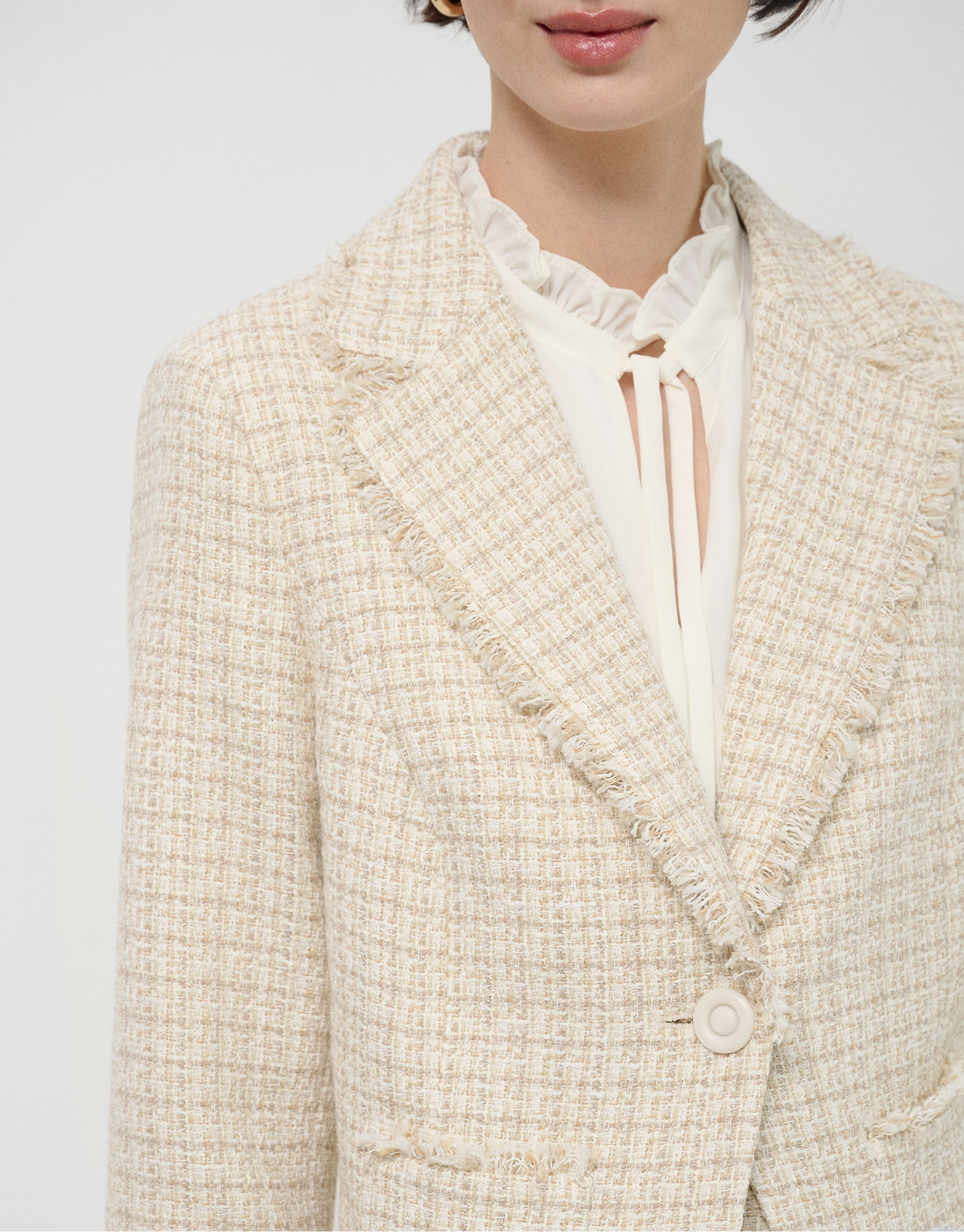 Chaqueta corta trama beige con hilo fantasía | Roberto Verino
