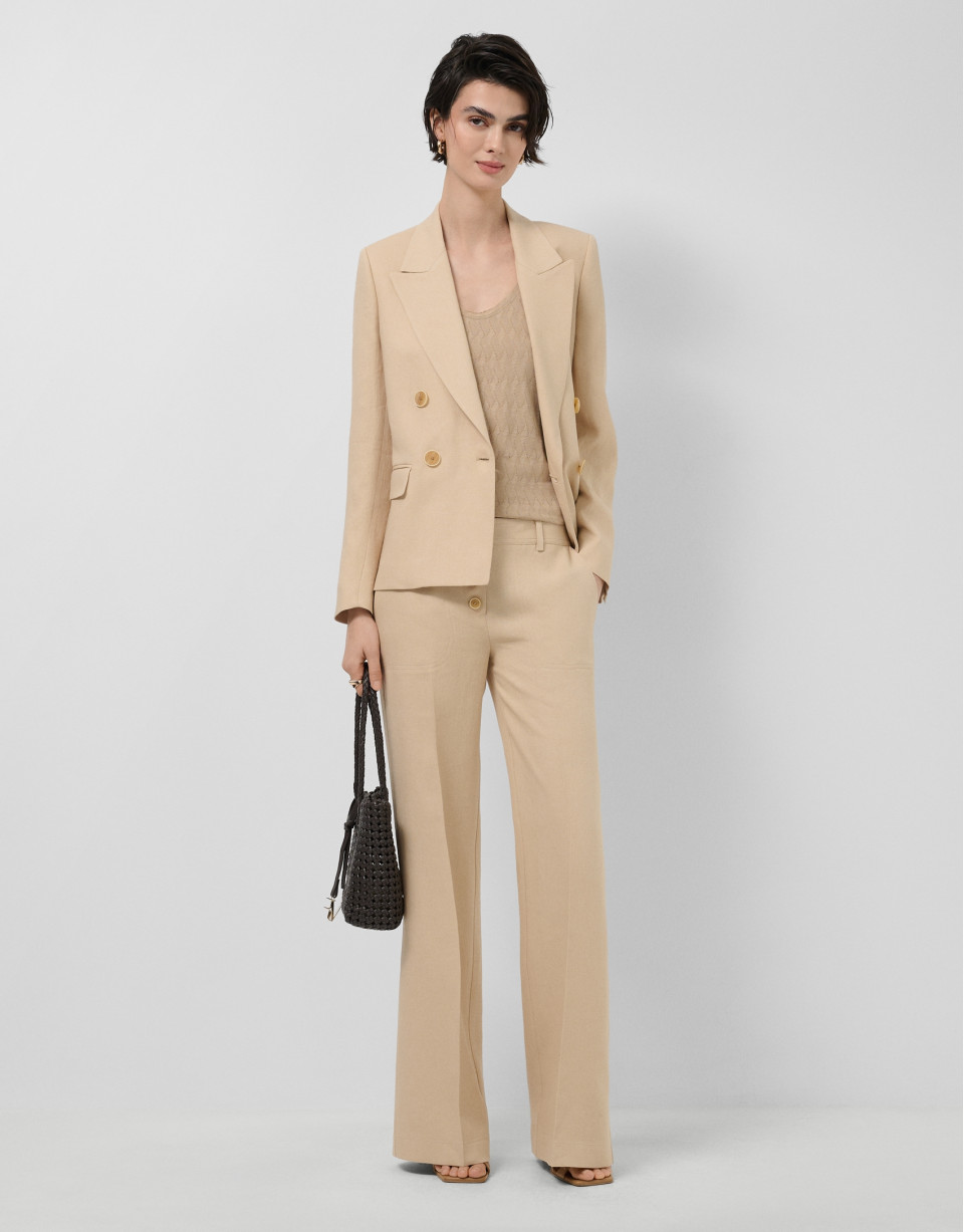 Beige linen blend single-button blazer - Woman | Roberto Verino