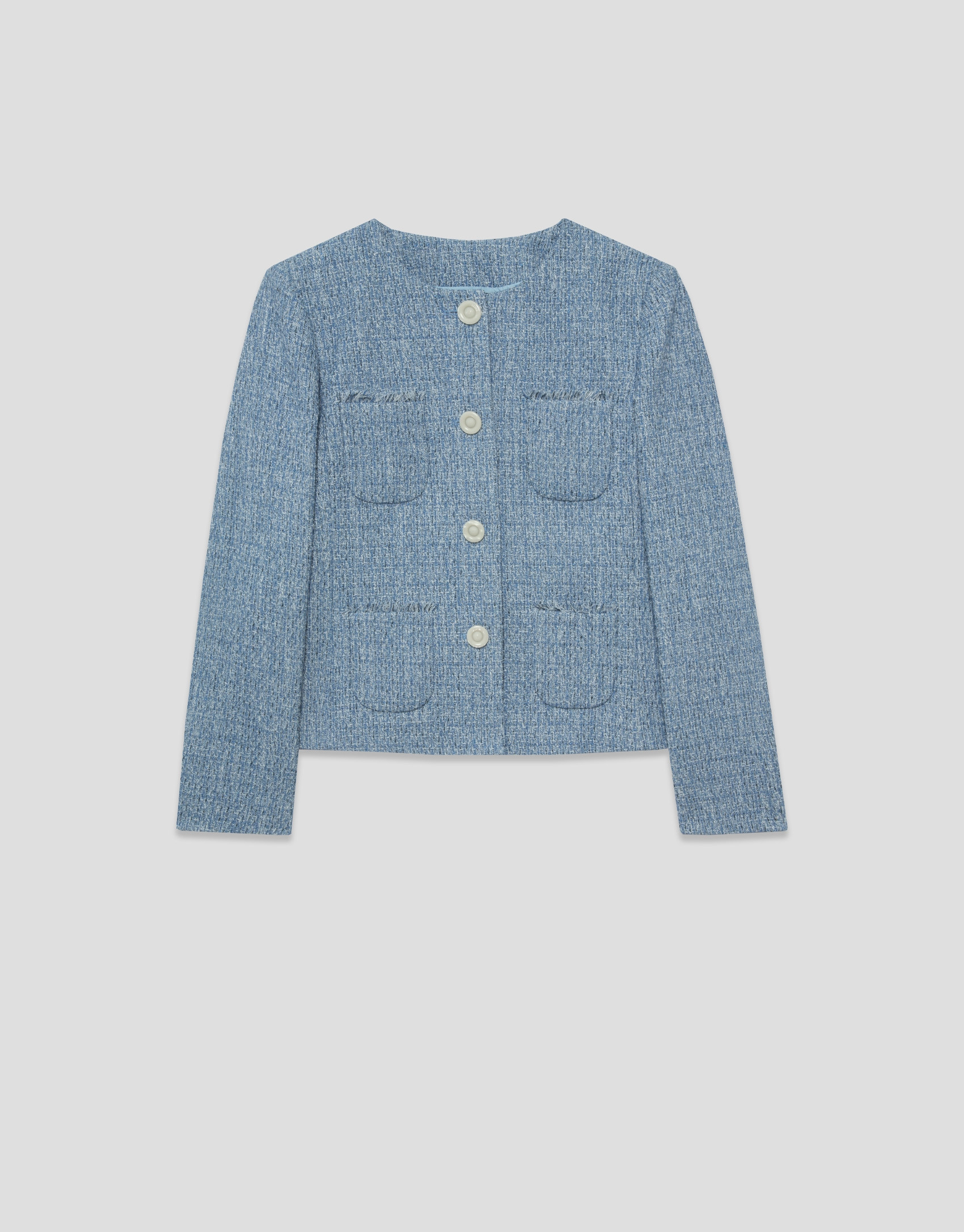 Chaqueta corta tweed tonos azules - Mujer | Roberto Verino