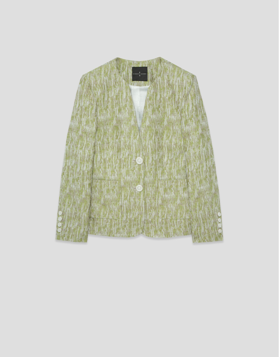 Chaqueta jacquard lino/algodón verde musgo | Roberto Verino
