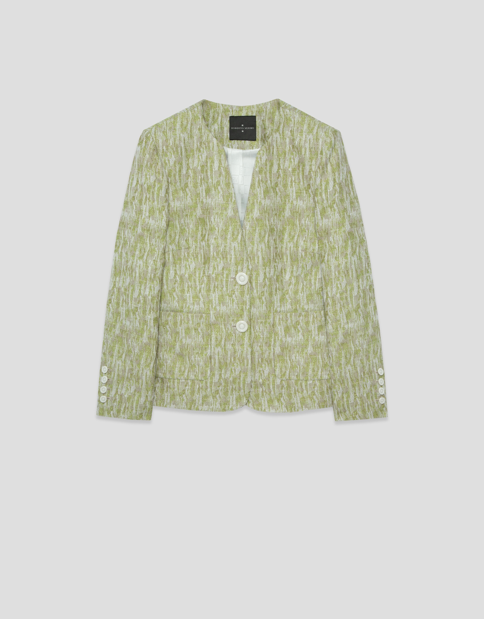 Chaqueta jacquard lino/algodón verde musgo | Roberto Verino