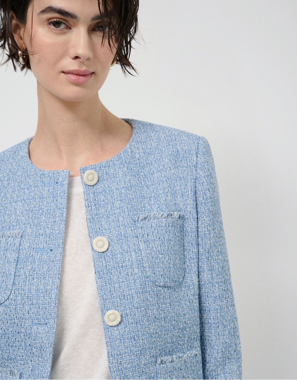 Chaqueta corta tweed tonos azules - Mujer | Roberto Verino