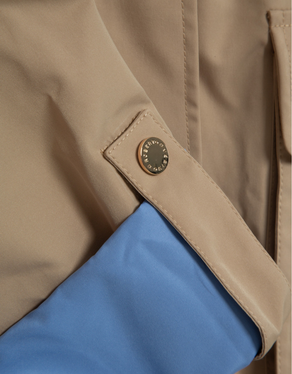Camel technical fabric jacket with blue interior | Roberto Verino