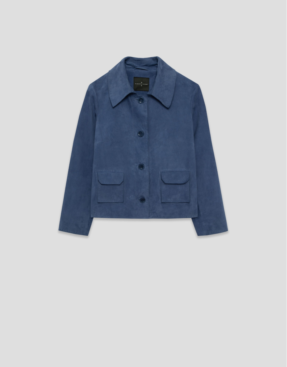 Blue suede jacket with stitching - Woman | Roberto Verino