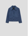 Chaqueta ante azul con pespuntes - Mujer | Roberto Verino