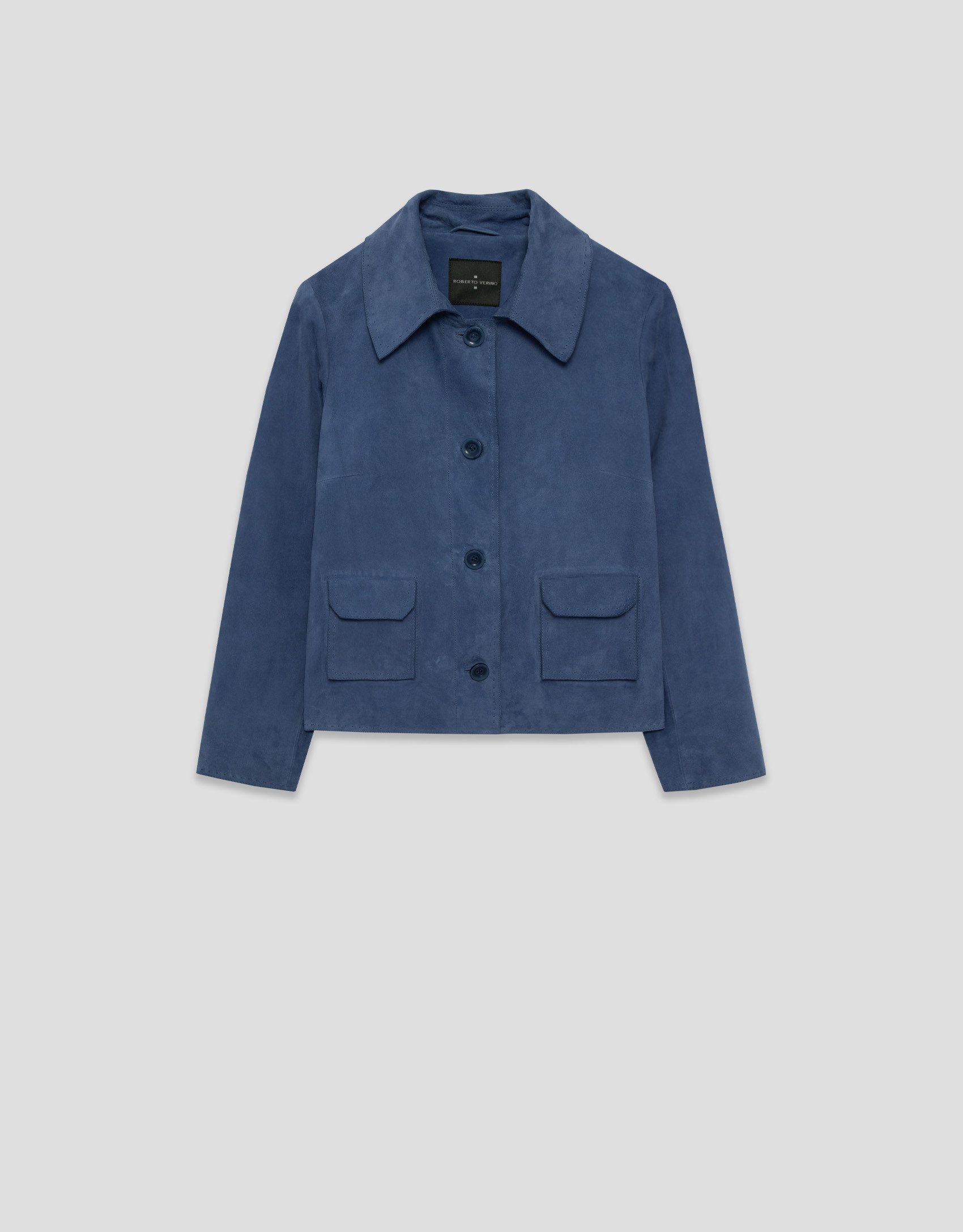 Chaqueta ante azul con pespuntes - Mujer | Roberto Verino