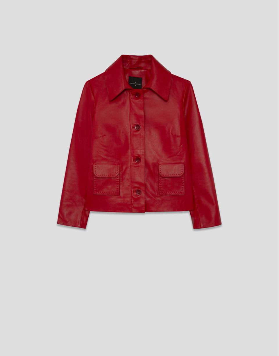 Chaqueta napa roja con pespuntes - Mujer | Roberto Verino