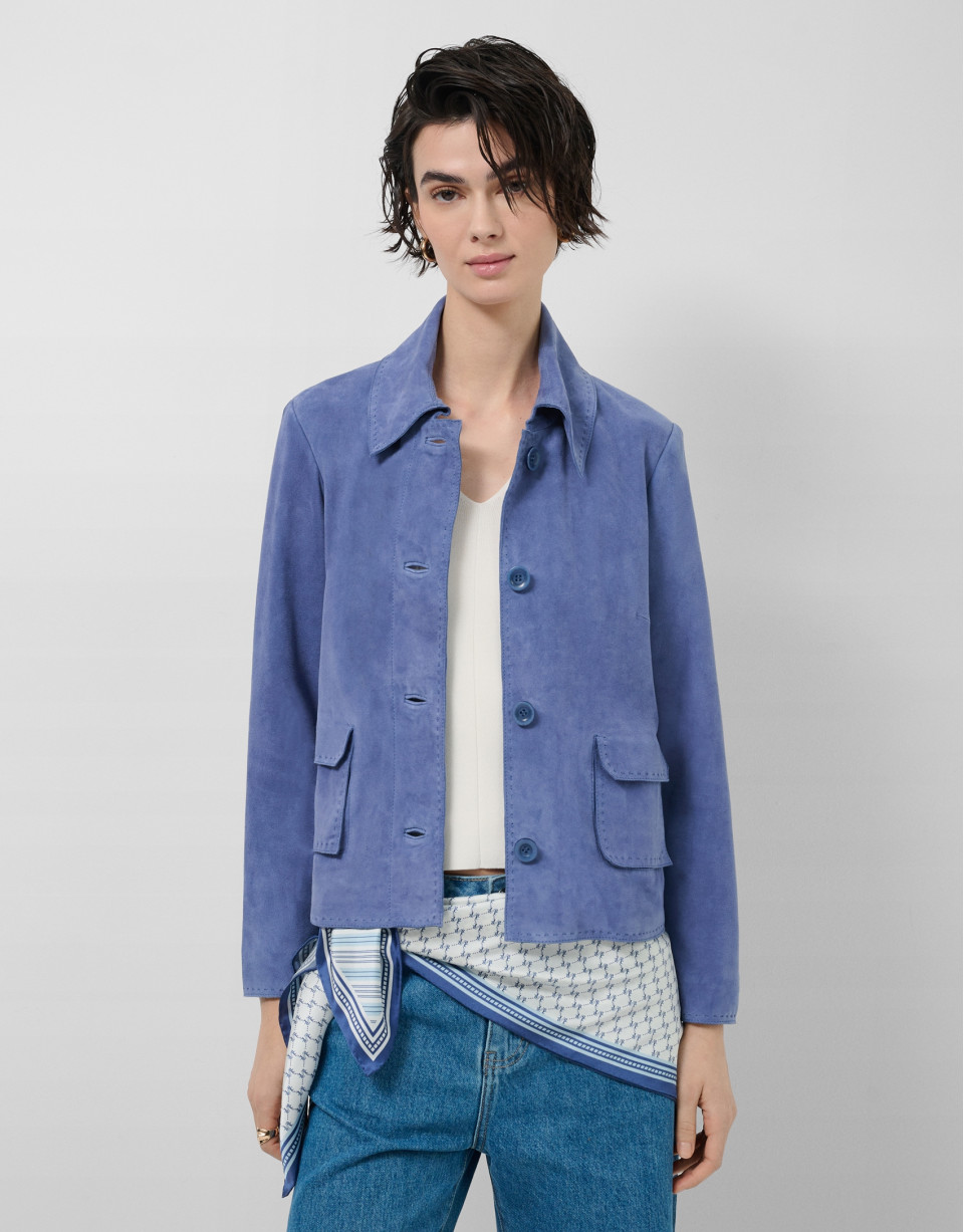 Chaqueta ante azul con pespuntes - Mujer | Roberto Verino