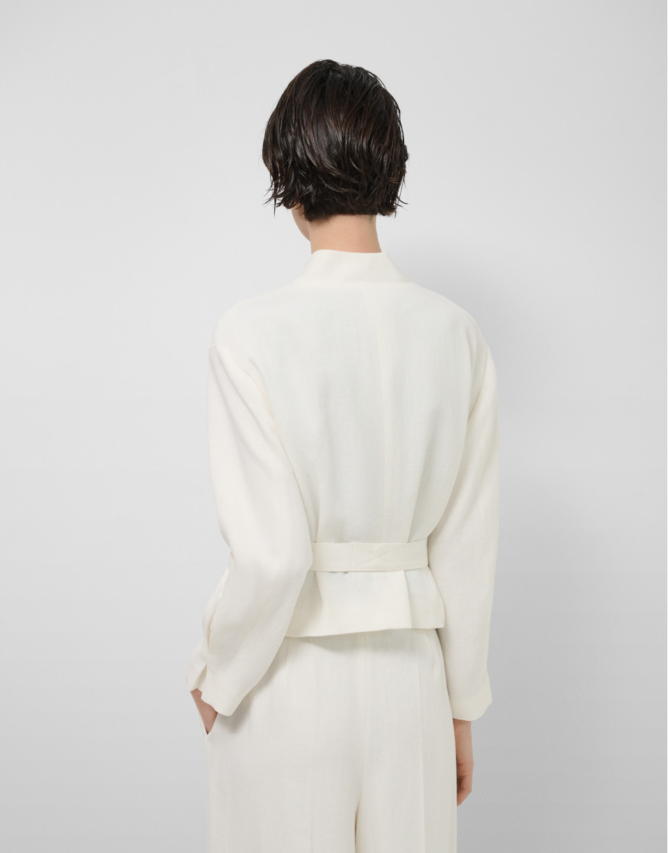 Short jacket in off-white linen blend - Woman | Roberto Verino