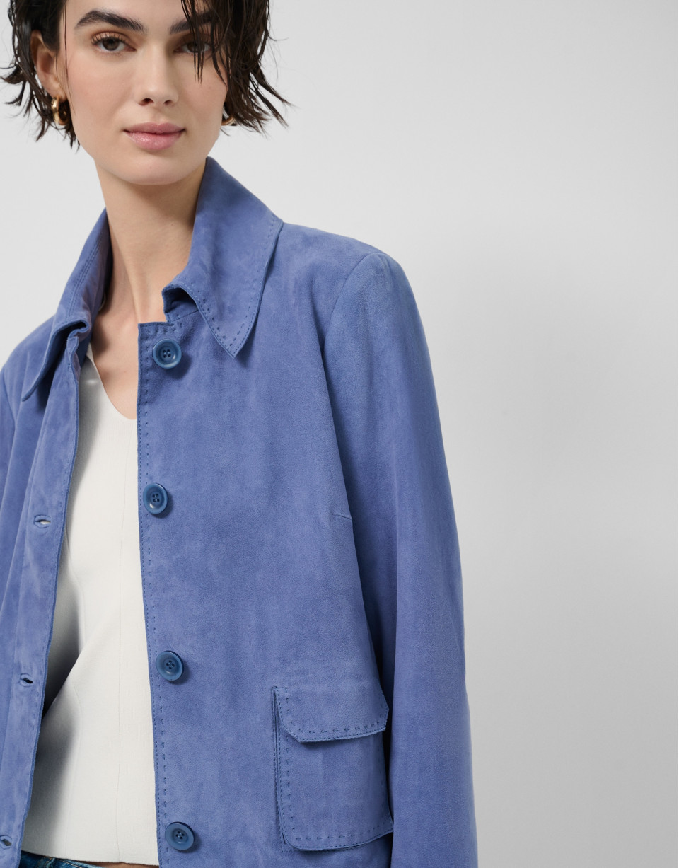 Chaqueta ante azul con pespuntes - Mujer | Roberto Verino