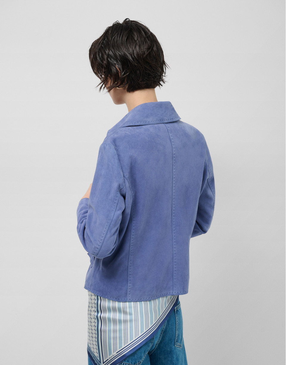Chaqueta ante azul con pespuntes - Mujer | Roberto Verino