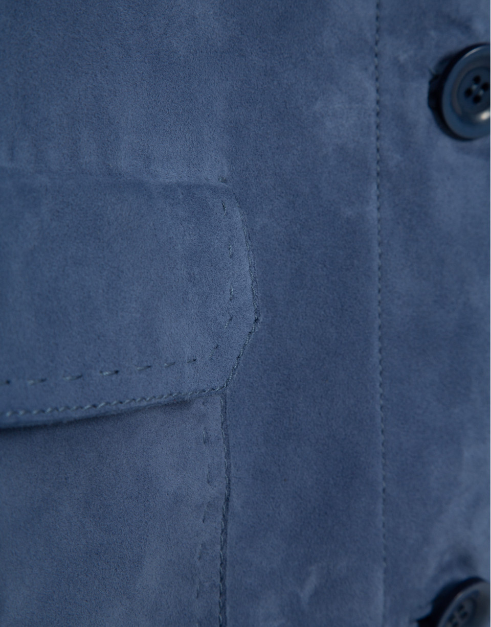 Chaqueta ante azul con pespuntes - Mujer | Roberto Verino