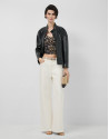 Black nappa leather short jacket with ... | Roberto Verino