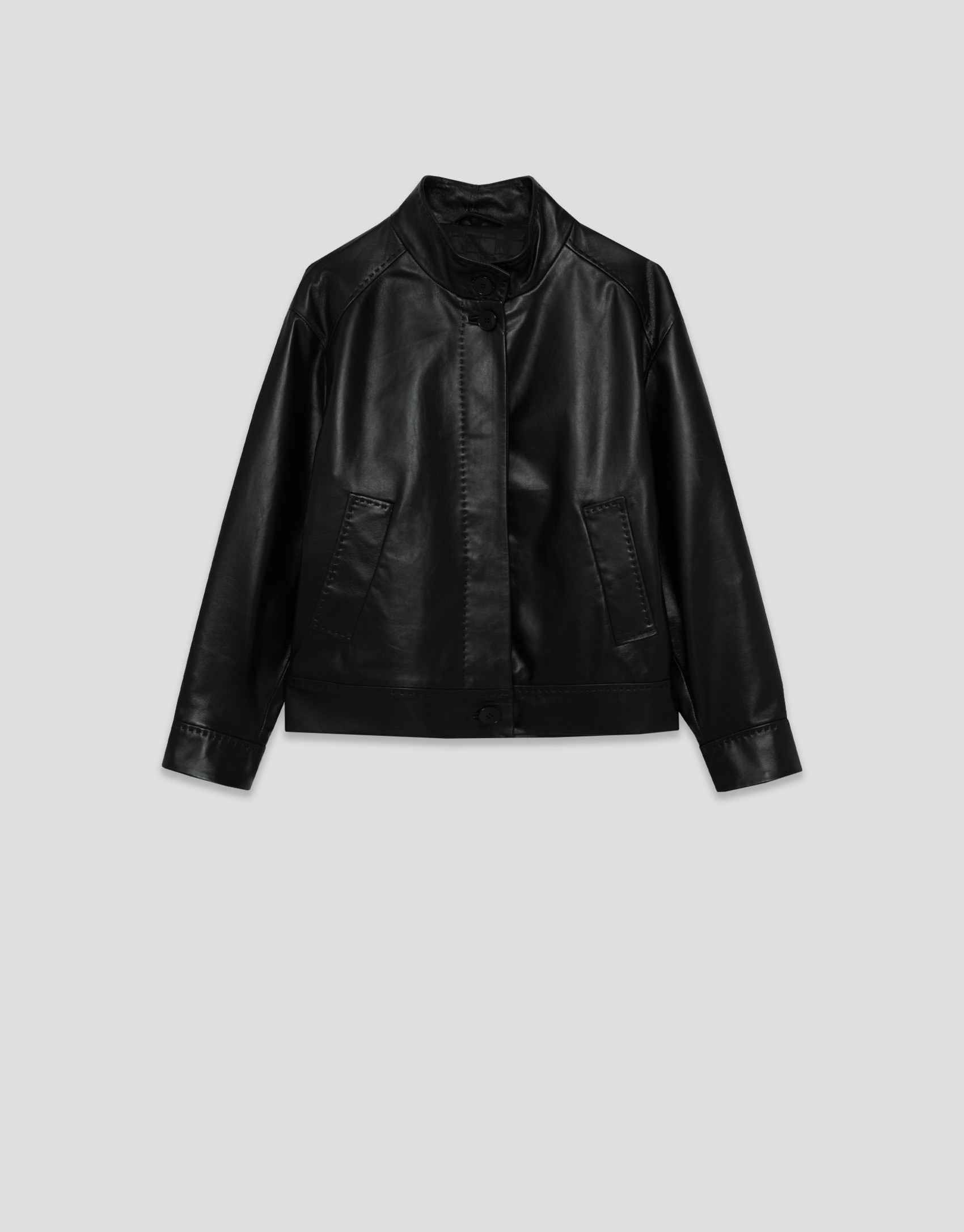 Black nappa leather short jacket with ... | Roberto Verino