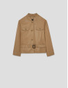 Short camel nappa leather jacket with belt | Roberto Verino