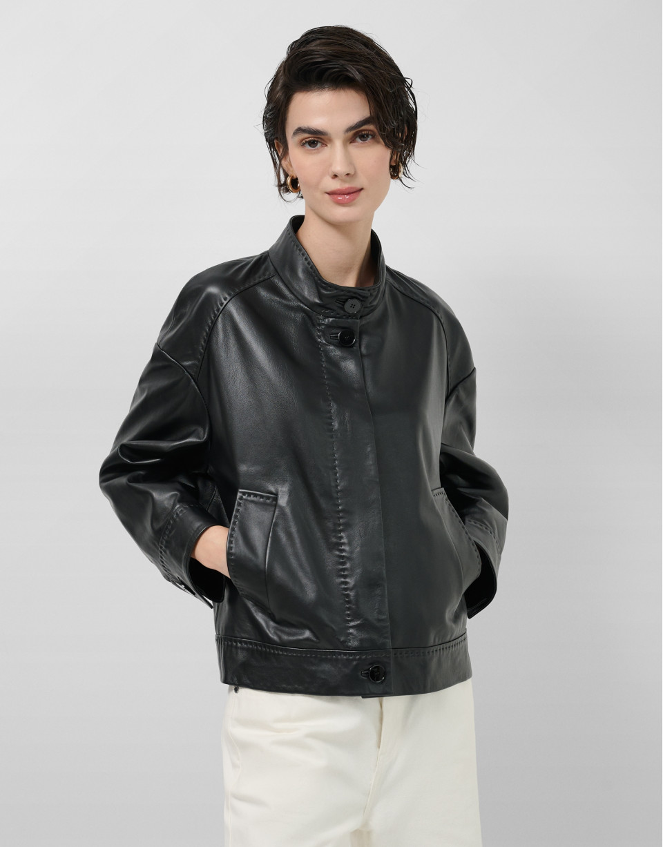Cazadora corta napa negra cuello mao - Mujer | Roberto Verino