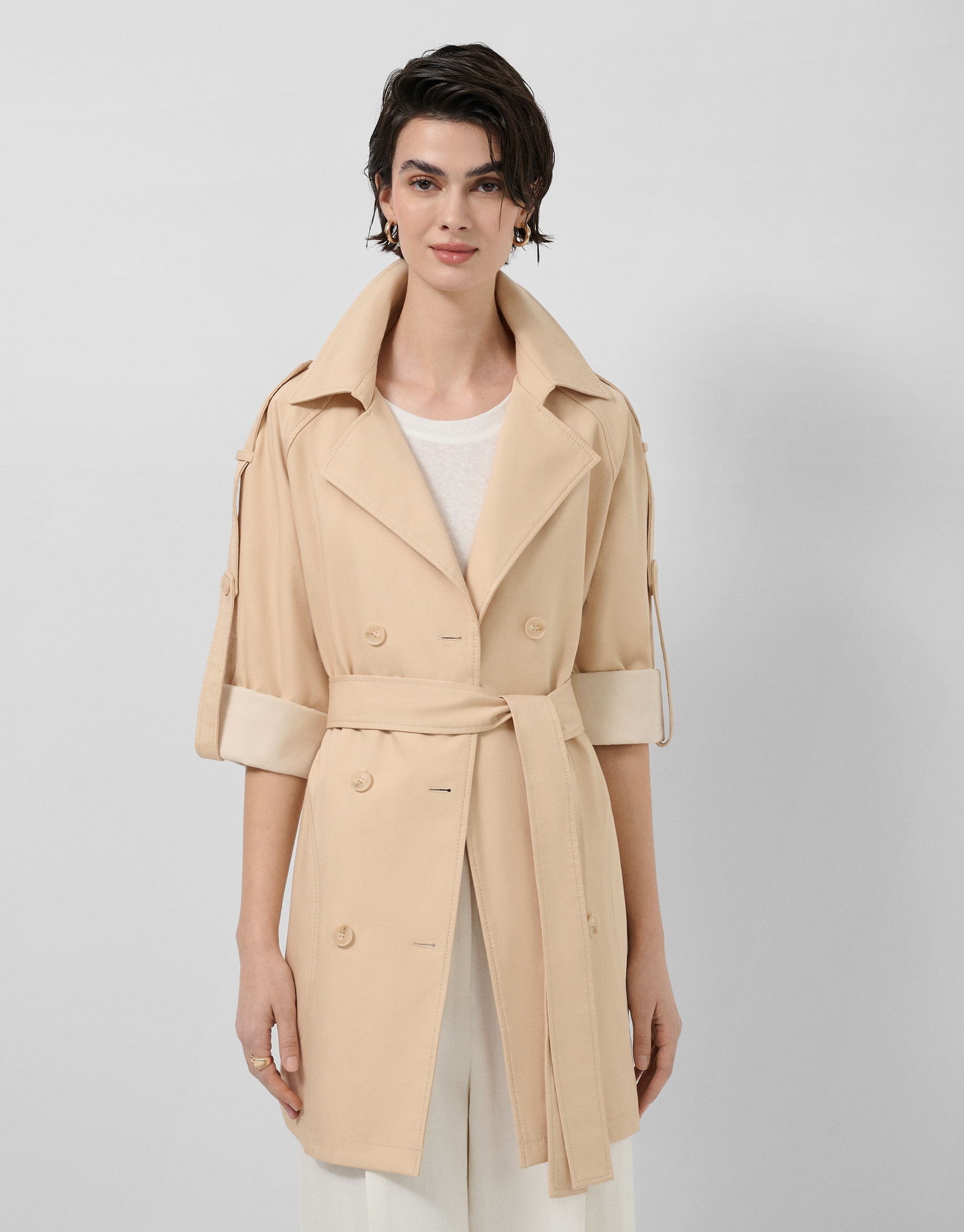 Double-faced cotton camel double-breasted ... | Roberto Verino