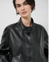 Black nappa leather short jacket with ... | Roberto Verino