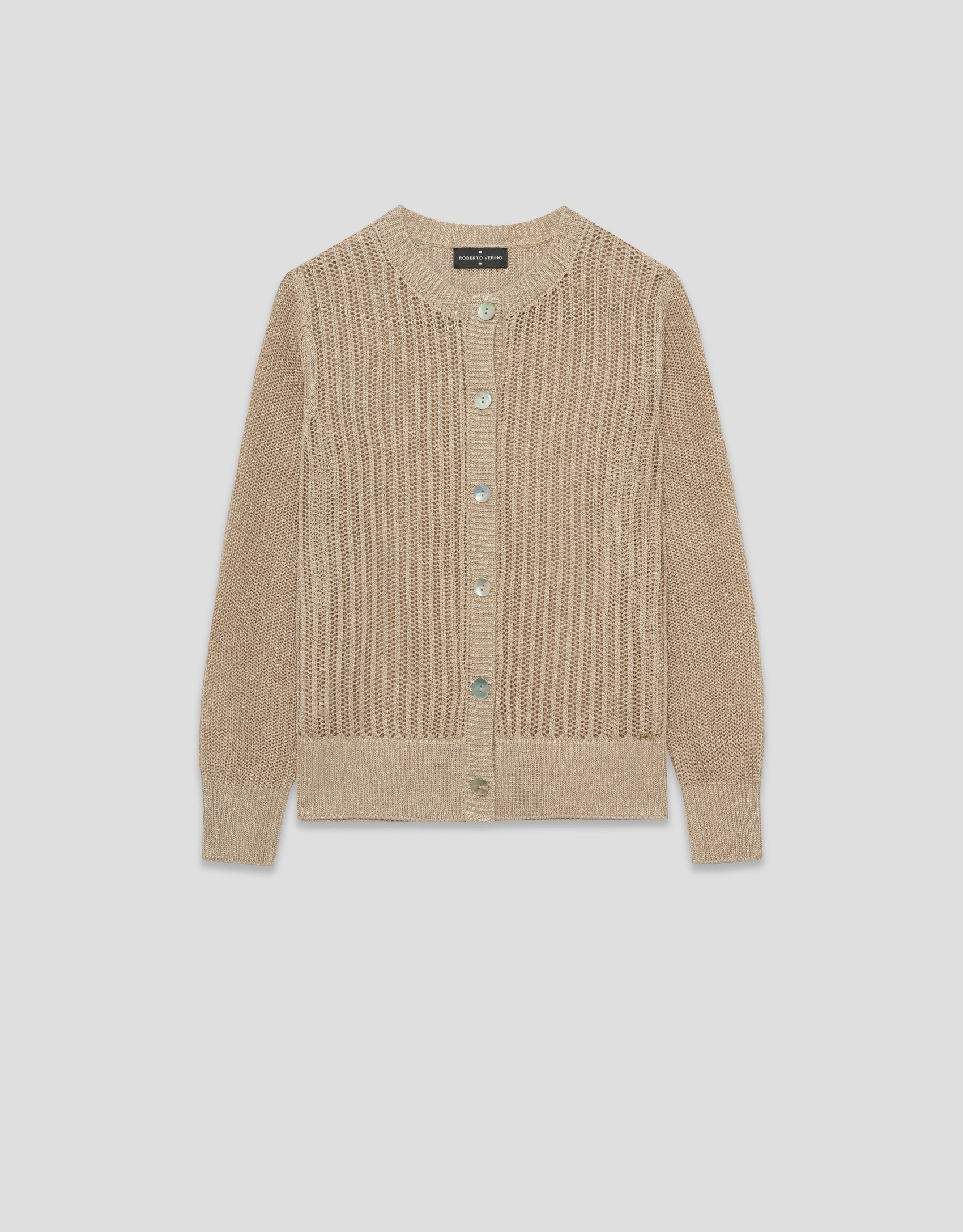Camel openwork knit cardigan with lurex - Woman | Roberto Verino