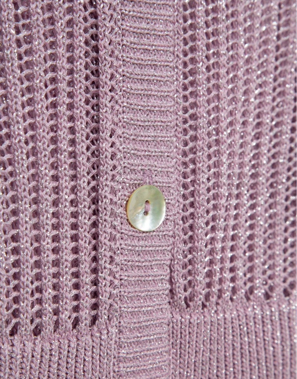 Short openwork knit cardigan with pink lurex | Roberto Verino