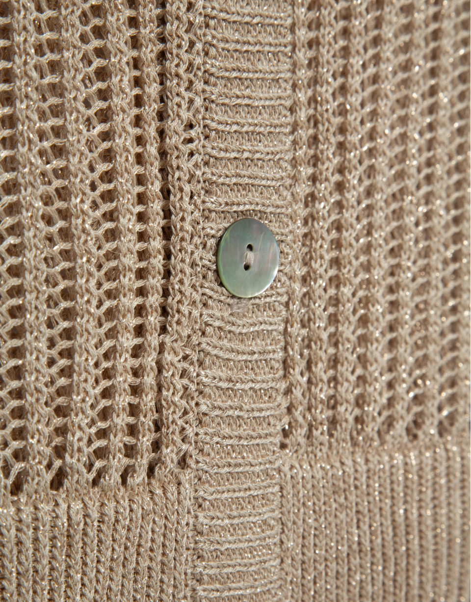Camel openwork knit cardigan with lurex - Woman | Roberto Verino