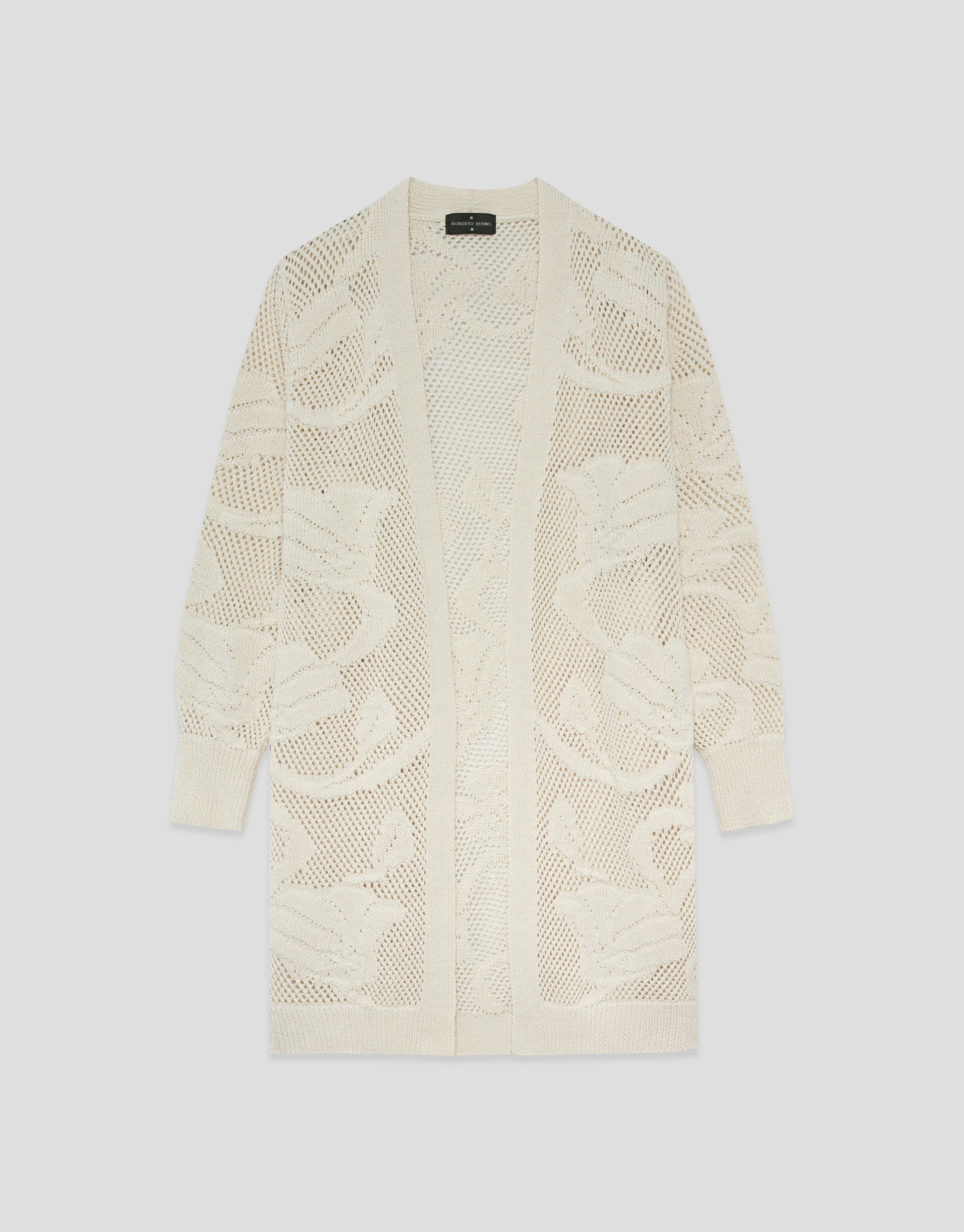 Long beige jacket with floral openwork - Woman | Roberto Verino