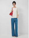 Ecru seamless three-quarter sleeve jumper | Roberto Verino