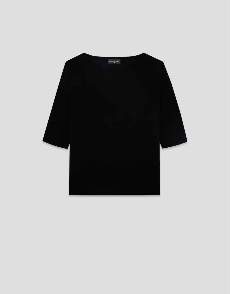 Black seamless three-quarter sleeve jumper | Roberto Verino