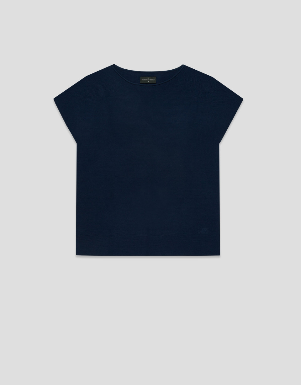 Navy blue fine knit batwing sleeve jumper | Roberto Verino