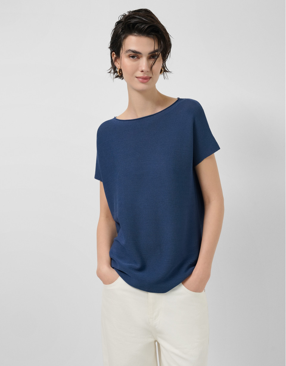 Navy blue fine knit batwing sleeve jumper | Roberto Verino