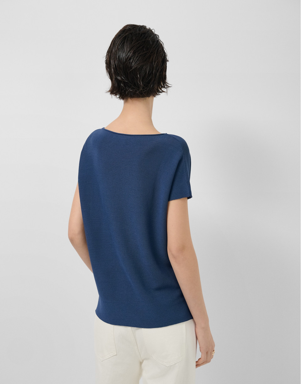 Navy blue fine knit batwing sleeve jumper | Roberto Verino