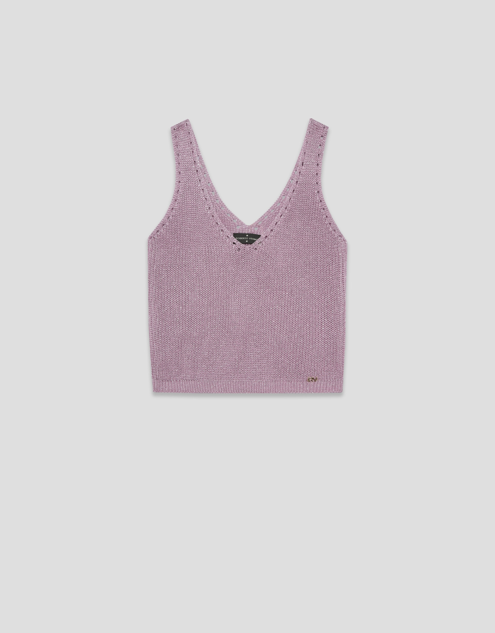 Crop top de sisas punto calado con lúrex rosa | Roberto Verino