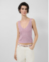 Crop top de sisas punto calado con lúrex rosa | Roberto Verino