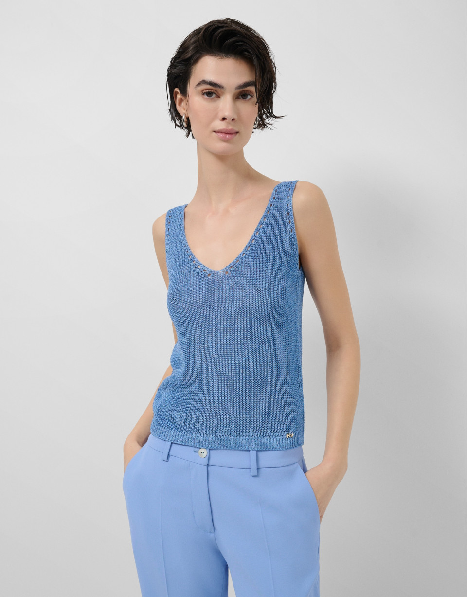 Blue lurex openwork knit top - Woman - SS2026 | Roberto Verino