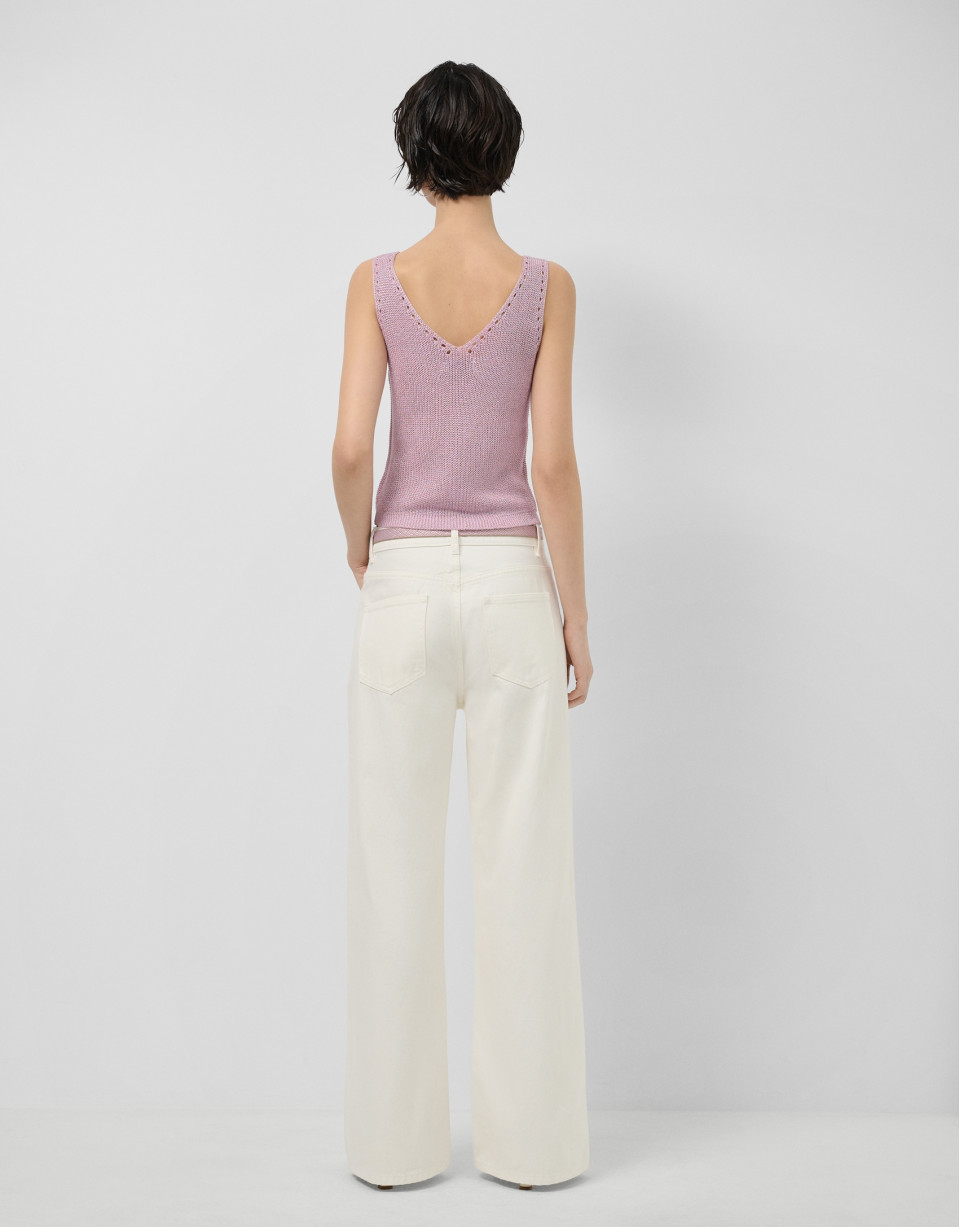 Crop top de sisas punto calado con lúrex rosa | Roberto Verino